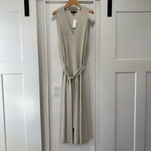 Ann Taylor Beige Gold Lurex Tie Waist Sleeveless Sweater Midi Dress Size Small